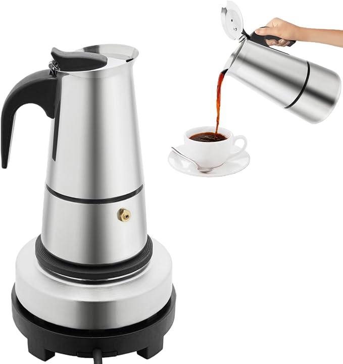 200ml Moka Pot Coffee Maker Stainless Steel 4-Cup Mini Coffee Machine Quick Brew with 5 Gears 32-392℉ Cafe Percolator Hot Water Urn for Offices Catering Church