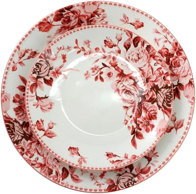 Traditional Red Rose 16 Piece Stoneware Dinnerware Set (Red)