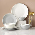 Ceramics Dinner Sets22 Pieces Creativity Pearl Edge Porcelain Dinnerware Set|Steak Plate and Cereal Bowl for Family Gathering and Wedding Gifts