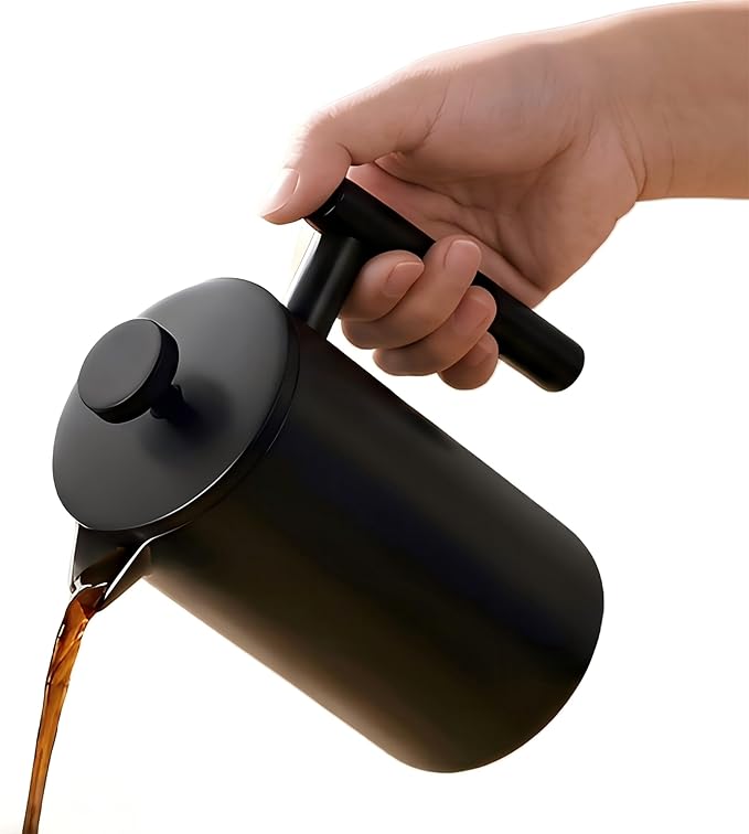 YJX 34oz Coffee Maker Stainless Steel French Press 1 Liter Camping Coffee Pot Tea Maker 34 Ounce Travel Coffee Presses Heat Resistant Double Insulated (Black)
