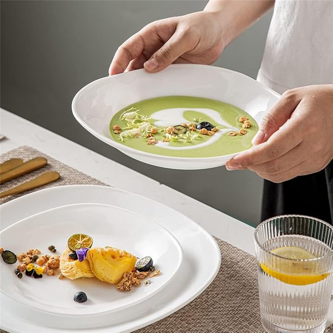 24/48-Piece Unbreakable Durable Opal Glass Dinnerware Set with Dinner Plate Soup Plate Dessert Plate Bowl Set