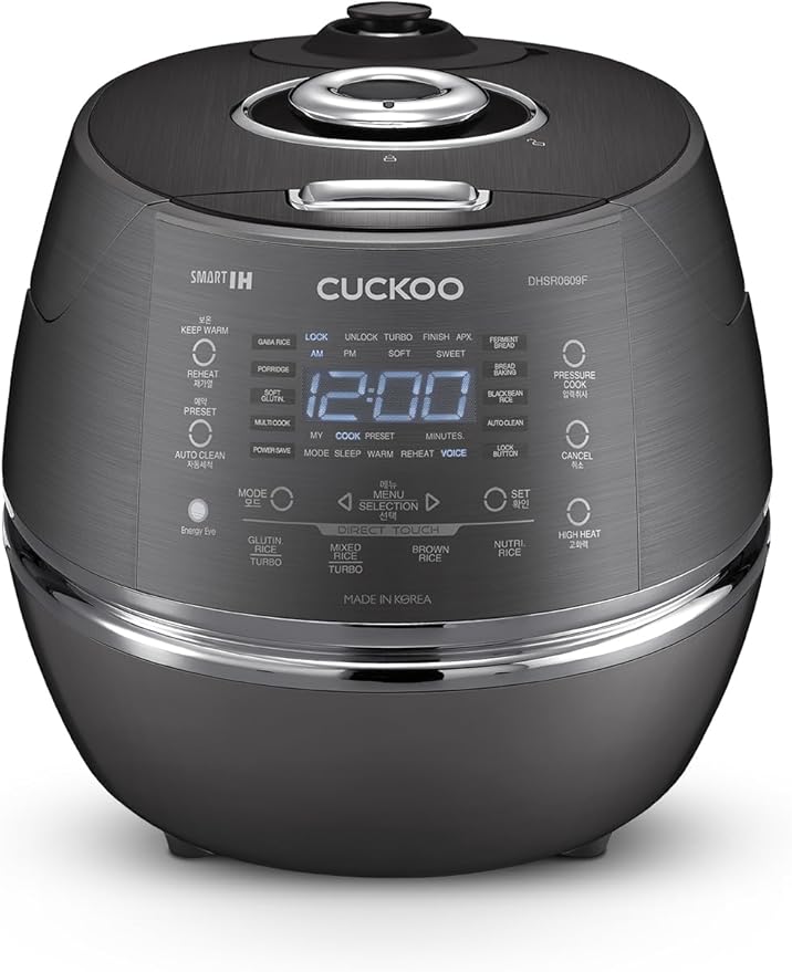 CUCKOO High Pressure Rice Cooker 6-Cup Uncooked / 12-Cup Cooked with Induction Heating Technology Versatile Rice Maker with 13 Menu Options and Steam Plate Voice Guide Dark Gray (CRP-DHSR0609FD)