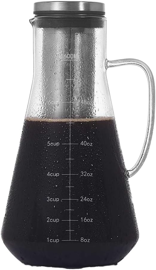 CANDeal Cold Brew Iced Coffee Maker Glass Iced Tea &amp Coffee Cold Brew Maker and Pitcher with Silicone Cap &amp Removable Stainless Steel FilterTea Infuser with Spout (54oz)