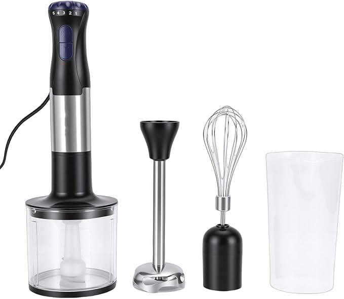 Yinhing Immersion Hand Blender 20 Speeds Stick Blender with Boost Button for Ice Crushing Stainless Steel Food Processor with Egg Whisk and Blending Cup Ideal (US Plug 110V)