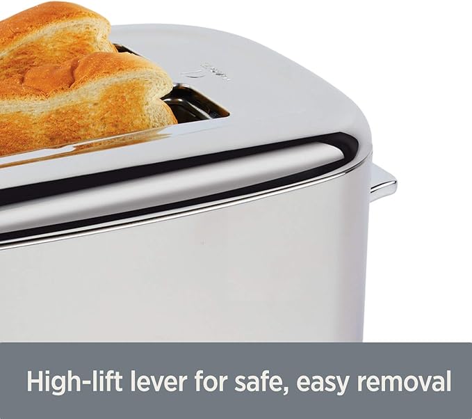 All-Clad Electrics Stainless Steel Toaster 2 -lice LED display Removable crumb try 6-Browing levels Wide and self-centering slots Waffles Bagels Bread 12.91D x 5.29W x 8.98H Silver