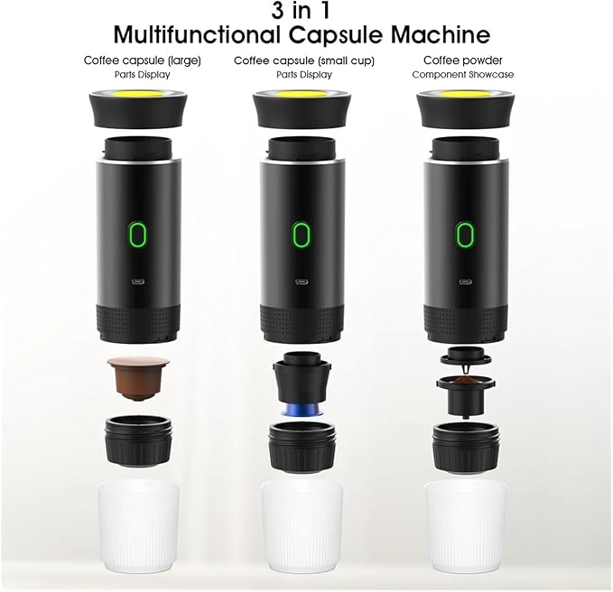 Portable Coffee Machine Portable 3-in-1 Cordless Espresso Machine For Travel Car Home And Camping Compatible With Capsules And Ground Coffeefor Outdoor Travel Picnic