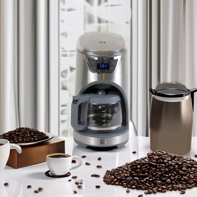 Koolatron Kenmore Elite Drip Coffee Maker - 12-Cup Programmable Coffee Machine With Glass Pot Pause and Pour Auto Shut-Off Large Water Reservoir Reusable Filter Dishwasher Safe Carafe