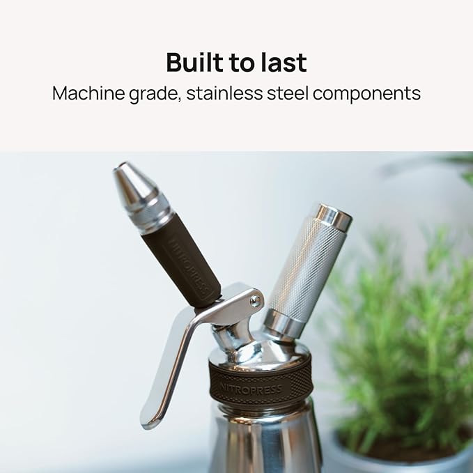 Original NitroPress - Nitro Cold Brew Coffee Maker | Portable Nitrogen Infuser for Smooth Nitro Drinks Cold Brew Cocktails &amp Tea at Home or On the Go | Uses N2 Cartridges | Stainless Steel Desig