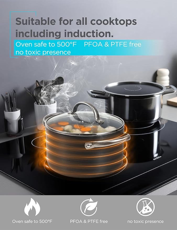BLACK+DECKER 12-Piece Ceramic Hard Anodized Aluminum Cookware Set Pots and Pans Set with Ceramic Non-Stick Coating