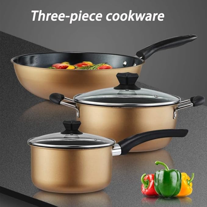 Cookware Set 3Pcs Cookware Set Pot Saute Pan Hot Milk Pan with Glass Lid Nonstick Home for Induction Cooker Cooking Pots SetsA