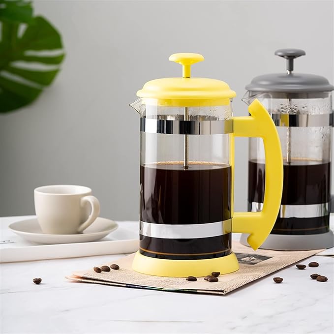 HASMI Coffee Kettle Coffee Kettle Stainless Steel Glass Teapot Coffee Tea Percolator Filter Press Plunger 1000ml Manual Coffee Espresso Maker Pot Coffee Maker (Color : Yellow) Dingzhebo2022