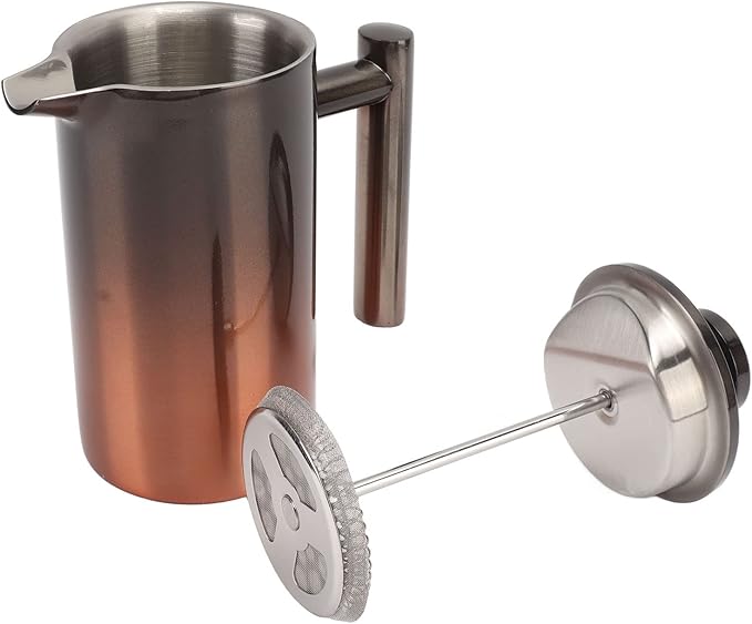French Press Coffee Maker Double Walled Stainless Steel French Press Coffee Pot Gradient Color Design Metal Insulation Coffee Press for Home Outdoor Camping Travel(350ml)
