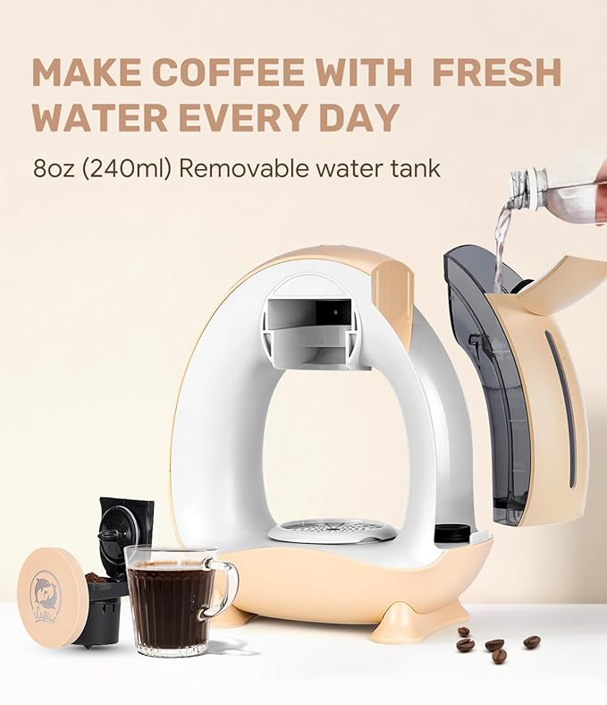 2-in-1 Coffee Maker Fast Brew in 1.5mins Single Serve Coffee Machine Compatible with K-Cup Pods &amp Ground Coffee 1400W 20s Preheat Compact for HomeSmall PlaceOffice&ampRV 8ozChampagne