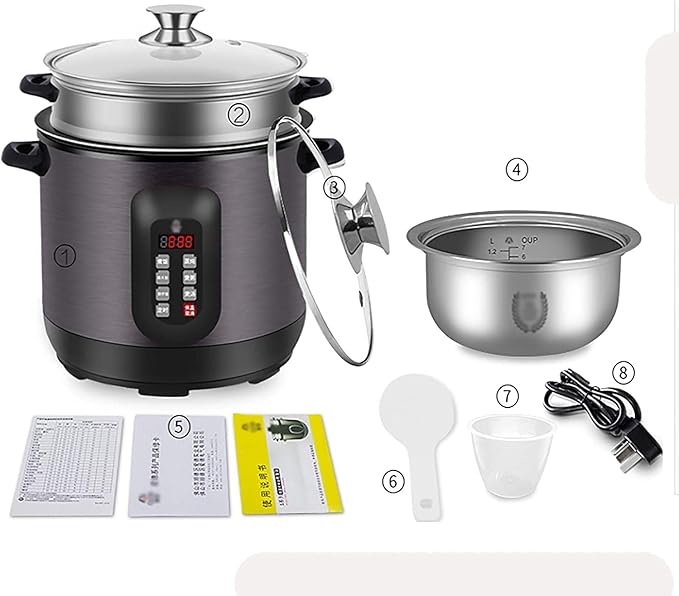 Rice Cooker/Steamer 304 Stainless Steel Liner Warm Functionwith Spatula and Measuring Cup for 1-4 People (4L) ()