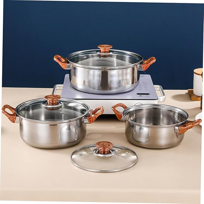 Amosfun 12-Piece Heavy-Duty Stainless Steel Cookware Set Induction Compatible Includes Soup Pot Fry Pan Small Milk Pan and Kettle for Home Kitchen
