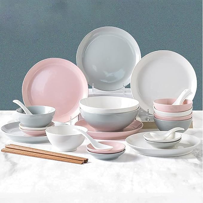 Kitchen Tableware SetCeramics Dinnerware Sets Plates and Bowls Sets 32 Pcs Japanese Style Pasta Dinnerware Dishes Set - Colorful Plates for Restaurant Family Party