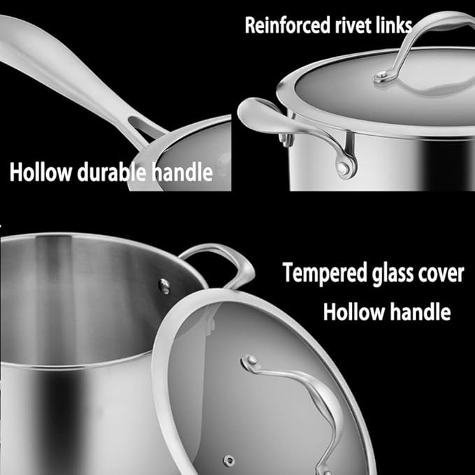3 Pieces Stainless Steel Cookware Set with Tempered Glass Cover Stock Pot Frying Pan Milk pan Suitable for a Variety of Heat Sources Including Induction cookers