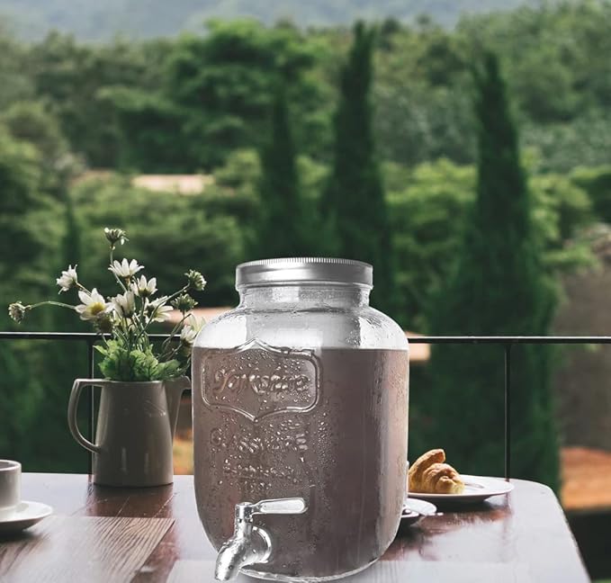 1 Gallon Cold Brew Coffee Maker with Thick Glass Carafe &amp Stainless Steel Mesh Filter and Spigot - Premium Iced Coffee Maker Cold Brew Pitcher &amp Tea Infuser