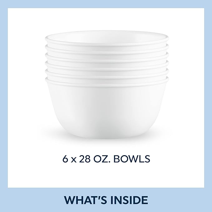 Corelle Vitrelle 18-Piece Service for 6 Dinnerware Set Triple Layer Glass and Chip Resistant &amp Vitrelle 28-oz Soup/Cereal Bowls Set of 6 Chip &amp Crack Resistant Dinnerware Bowls