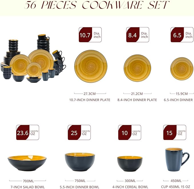 Stoneware Sonoma 56pc Dinnerware Set Black + Speckled Spin Wash Yellow