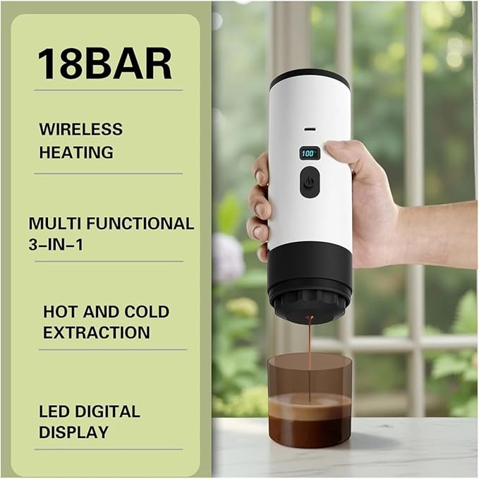 2025 New Portable Capsule Coffee MakerHigh Pressure Extraction Wireless Heating Long Battery Life Touch Screen Barista Function Compact Design(Grey No bracket)