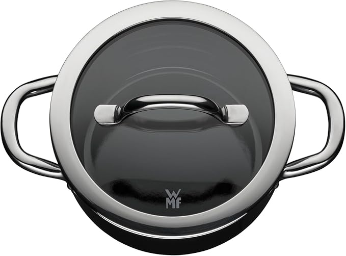 WMF Fusiontec Inspire 3-Piece Saucepan Set Black High-Tech Ceramic Induction Includes 3 Pots and 1 Glass Lid