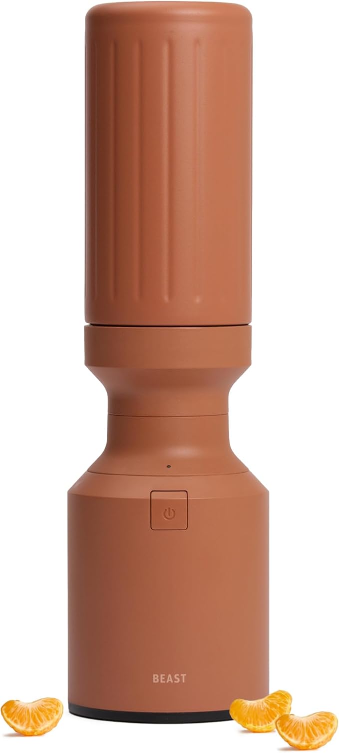 Beast Mini 600 Stainless Steel | Mini Countertop Kitchen Blender | Insulated Stainless Steel Vessel | Smoothies Shakes Dressings Sauces Dips | Portable Straw Caps and Lids | 600W (Terra)