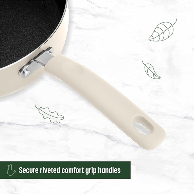 Goodful Ceramic Nonstick Pots and Pans Set Premium Ceramic Coating Made without PFOA PTFE or PFAS Dishwasher Safe 12-Piece Cream