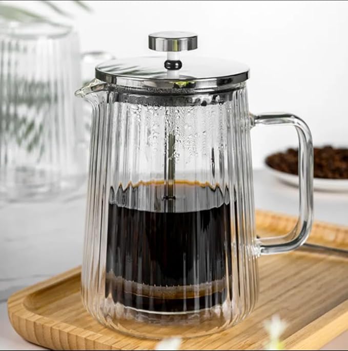 Small Glass French Press Coffee Maker 22oz (4 Cups) – Double-Wall Borosilicate Ribbed Coffee Press with Stainless Steel Filter Manual Coffee Brewer &amp Tea Press – 10-Piece Cooking Set