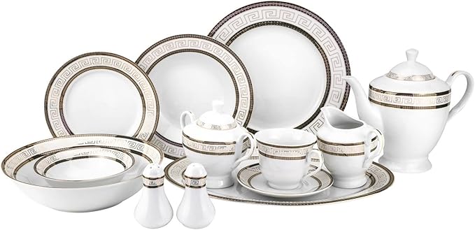 Euro Porcelain 57-pc Banquet Dinnerware Set Luxury Tableware Dining Service for 8