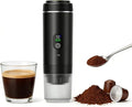Cordless 20 Bar Auto-Heat Coffee Maker 3-in-1 Espresso Machines &amp Coffee Machine for Powder/Capsules Rechargeable Portable for Camping Travel RV Office (black)