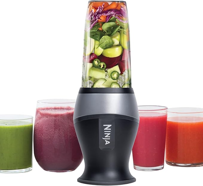 Ninja Fit Compact Personal Blender Portable Blender for-Smoothies Shakes Food Prep and Frozen Blending 700-Watt Base (2) 16-oz. Cups and Spout Lids Black QB3001SS