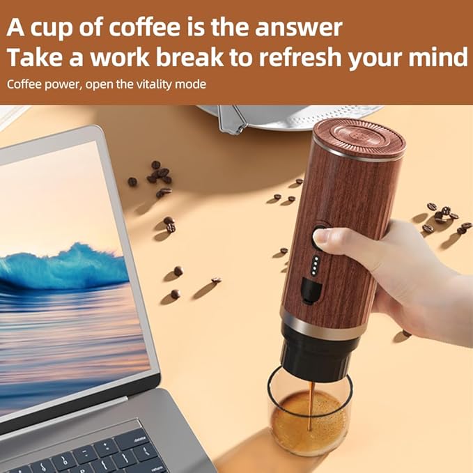ZJchao Portable Electric Coffee Machine Cordless Heating 3oz Single Serve Mini Coffee Maker with 3 in 1 Powder N Capsule DG Capsule Bin 92 20Bar Pump Pressure 7500mAh Battery for (Black)