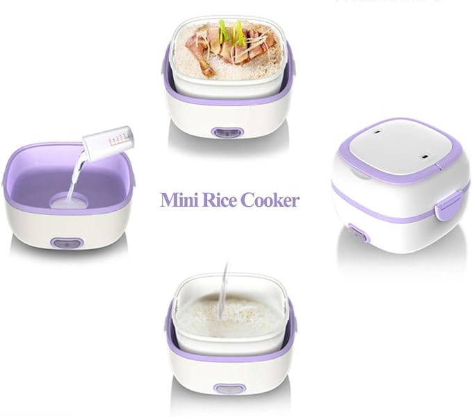 Rice Cooker Electric Lunch Box Portable Food Lunch Heater Food Steamer With Egg Steamer Rack And Stainless Steel Containers
