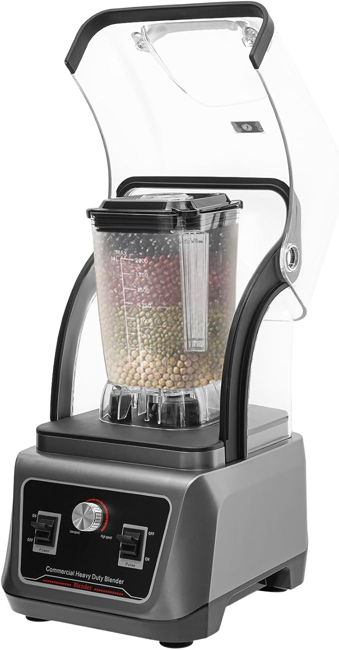 Commercial Blender 1600W 67.6oz Professional Multifunctional Smoothie Countertop Blender with Soundproof Shield Pulse Button Mixing Rod Max 23000rpm Speed for Commercial and Home (1600 Watts)