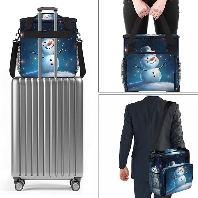 Christmas Snowman Coffee Maker Carrying Bag Dreamy Snowman Travel Storage Bag Compatible with K-Mini or K-Mini Plus Single Serve Coffee Brewer Carrying Case with Multiple Pockets &amp Shoulder Stra