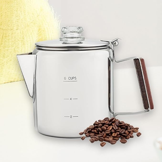 Camping Coffee Pot – Heat-Resistant Stainless Steel Build Quick Brew Portable Percolator Easy-Clean Handle Coffee Maker | Perfect for Outdoor Adventures Picnics Travel Home Kitchen and Group