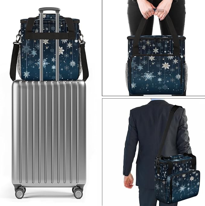 Christmas Snowflakes Coffee Maker Carrying Bag Watercolor Snowflakes Travel Storage Bag Compatible with K-Mini or K-Mini Plus Single Serve Coffee Brewer Carrying Case with Pockets &amp Shoulder Str