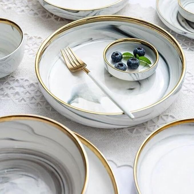Ceramic Dinner Plates Set Dishes Marble Design Food Plate Dinnerware SetColor-1 Person Set