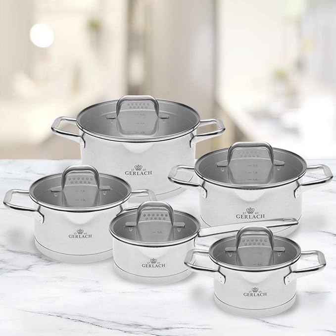 Gerlach Model Stainless Steel Saucepan Set Induction Cooking Set Set of 5