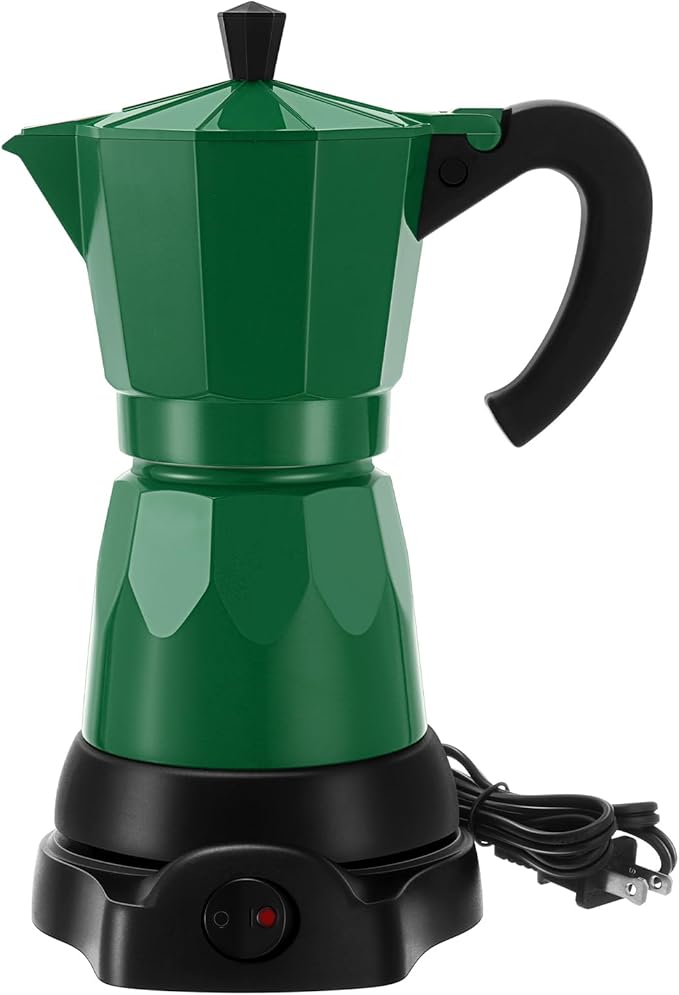 Coffee Pot 6 Cup Electric Espresso Coffee Maker Italian Moka Maker 300ml Portable Aluminum Espresso Machine Cafetera Moka Pot with Detachable Base Gift for Home Travel(Dark Green)