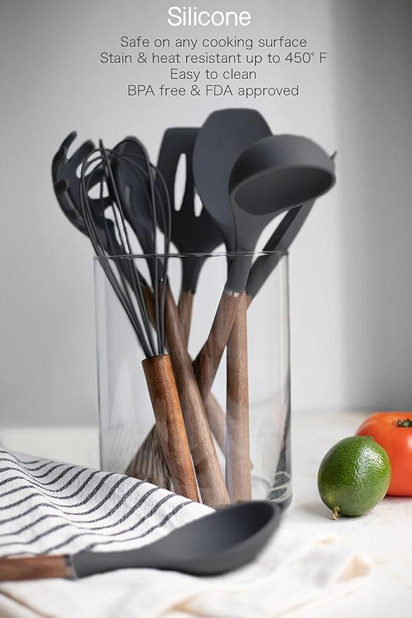 Country Kitchen Cookware Bundle- Cookware Set with Removable Hanldes and 8 Essential Kitchen Utensils for Cooking and Baking