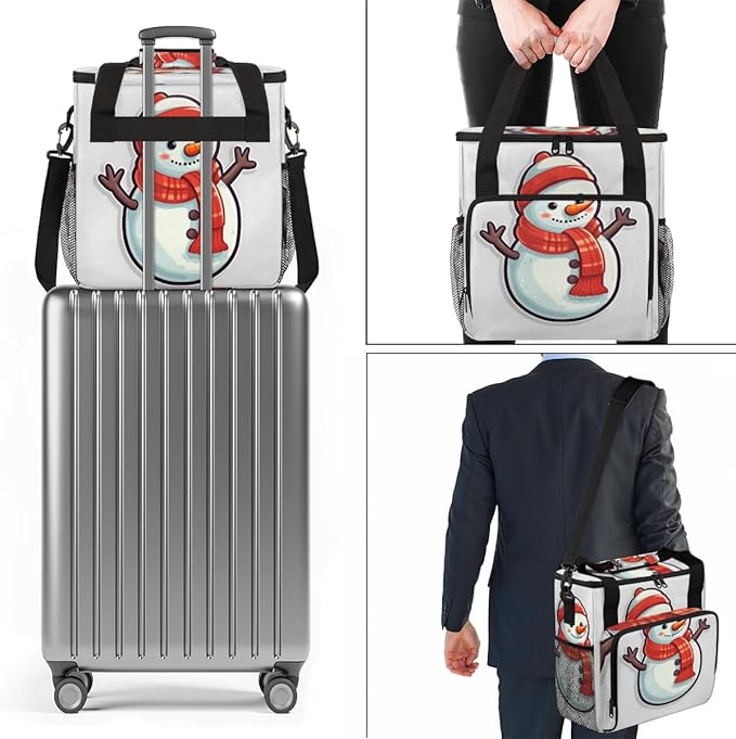 Xmas Snowman Coffee Maker Carrying Bag Cute Snowman Travel Storage Bag Compatible with K-Mini or K-Mini Plus Single Serve Coffee Brewer Carrying Case with Multiple Pockets &amp Shoulder Strap