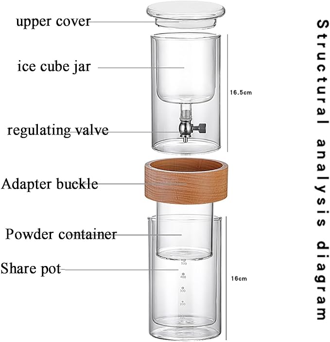 Double Layer Cold Drip Coffee Cold Brew Drip Tower 500ml Ice Cold Brew Dripper Coffee Maker with Flow Rate Regulating Valve High Borosilicate Glass for Coffee Shop Home Office