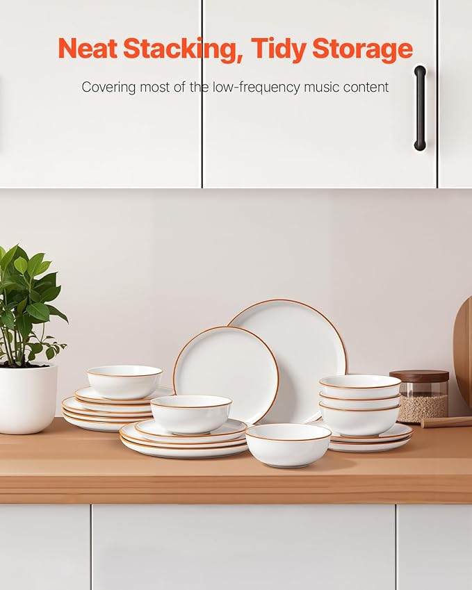 VEVOR Dinnerware Set Service for 6 (18 PCS) Round Plates and Bowls Sets Scratch Resistant Ceramic Dinner Ware Dishwasher and Microwave Suitable Kitchen Dish for Dessert Salad Soup Pasta White