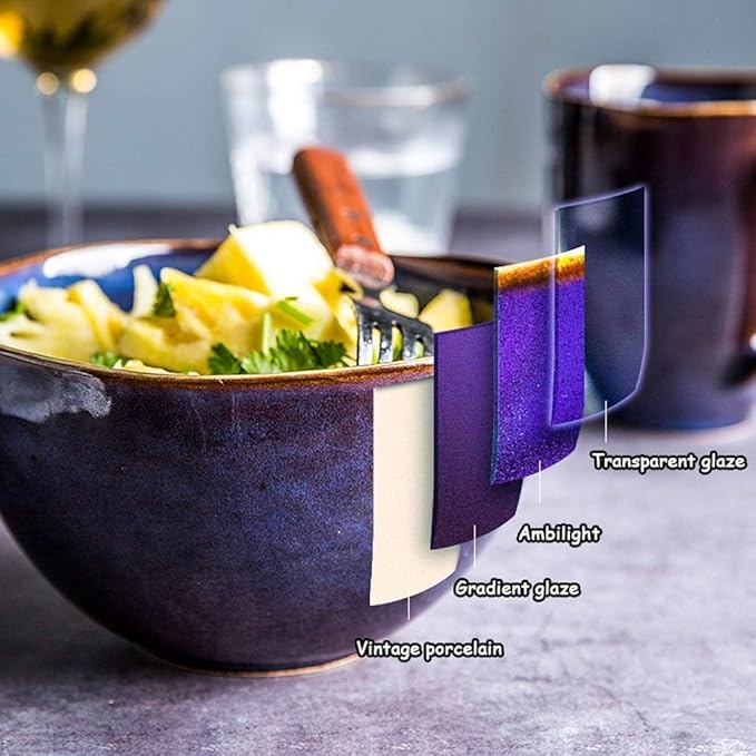 Dinnerware Set Plates And Bowls Set Plate/Bowl 36 Pieces Kiln Glaze Dinnerware - Blue Purple Porcelain Combination Set For Restaurant Family Party