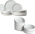 Famiware Milkyway Plates and Bowls Set of 12 and 4oz Dipping Bowls Set of 6 18 Pieces Dinnerware Sets White