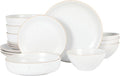 Gibson Home Dinah 16-Piece Matte White Stoneware Dinnerware Set – Double Bowl Embossed Speckled Design Durable Kitchen Dinnerware