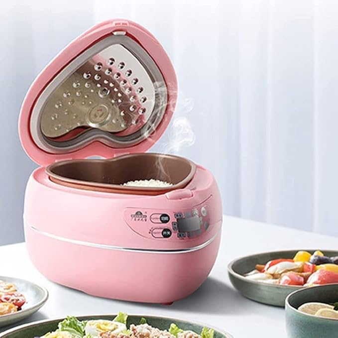 Peach Heart-Shaped Smart Rice Cooker 300W Non-Stick Pan with Constant Temperature Insulation Perfect for 1-3 People(Color:Pink)