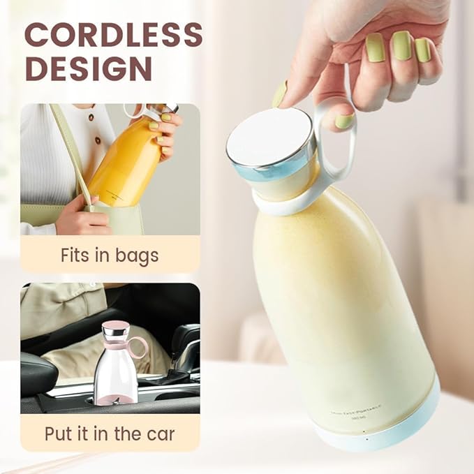 Portable Blender Easy to Use &amp Self Clean 2-in-1 Blenders and Bottle with Self-Cleaning Powerful Power to Crush Ice for Making Fruit Juice (White)